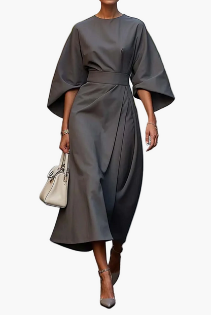 Damen Midi-Kleid mit eleganten Laternenärmeln – Stilvoll für Business & festliche Anlässe
