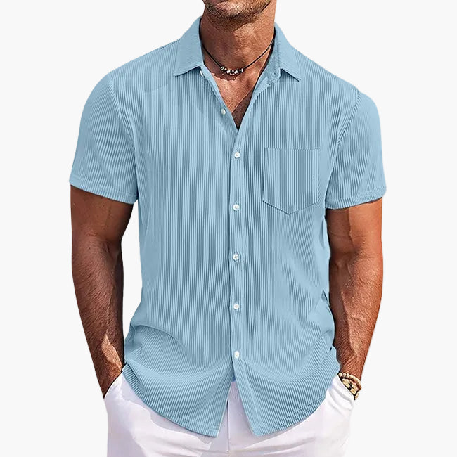 Herren Kurzarm Freizeithemd mit Streifen und Brusttasche – Elegantes Sommerhemd für Alltag & Events