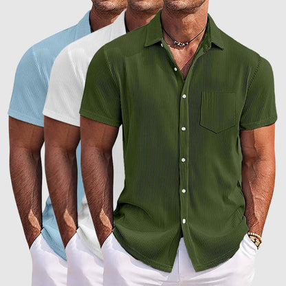 Herren Kurzarm Freizeithemd mit Streifen und Brusttasche – Elegantes Sommerhemd für Alltag & Events