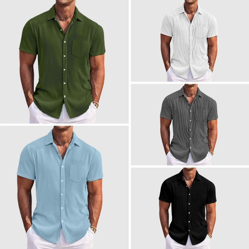Herren Kurzarm Freizeithemd mit Streifen und Brusttasche – Elegantes Sommerhemd für Alltag & Events