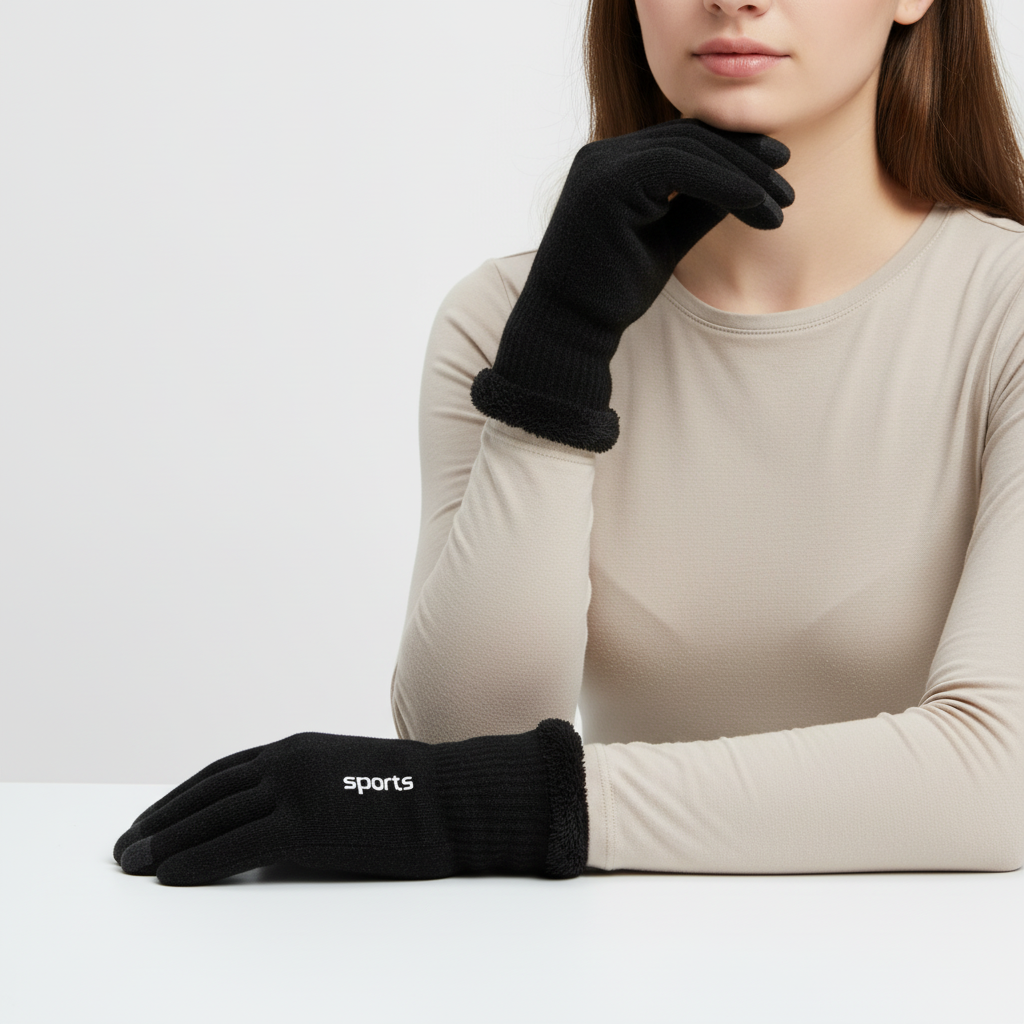 Unisex Winterhandschuhe mit Touchscreen-Funktion & "sports"-Schriftzug, Schwarz