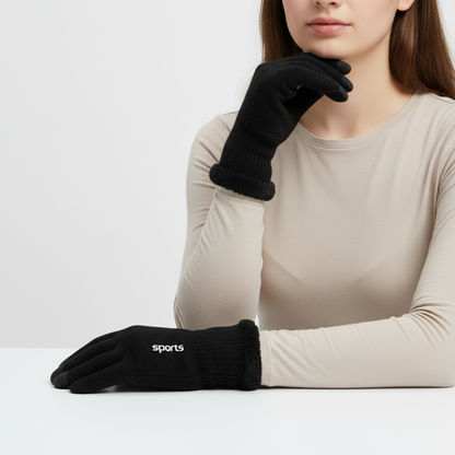 Unisex Winterhandschuhe mit Touchscreen-Funktion & "sports"-Schriftzug, Schwarz