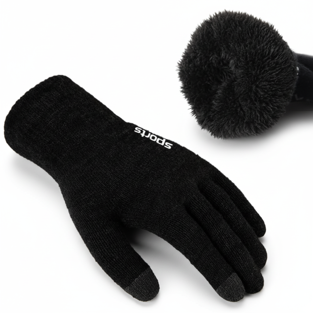 Unisex Winterhandschuhe mit Touchscreen-Funktion & "sports"-Schriftzug, Schwarz