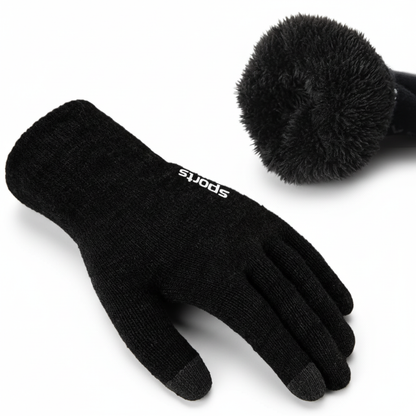 Unisex Winterhandschuhe mit Touchscreen-Funktion & "sports"-Schriftzug, Schwarz
