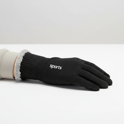 Unisex Winterhandschuhe mit Touchscreen-Funktion & "sports"-Schriftzug, Schwarz