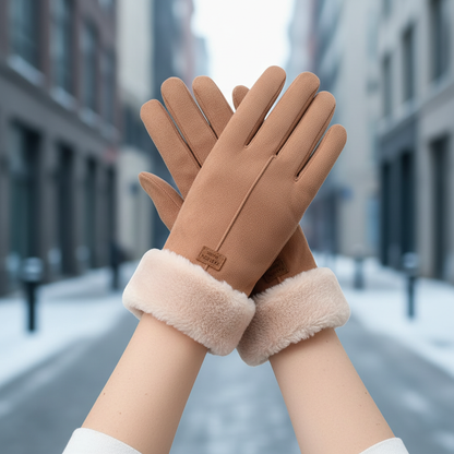 Damen Winterhandschuhe mit weichem Futter und Kunstpelzbesatz
