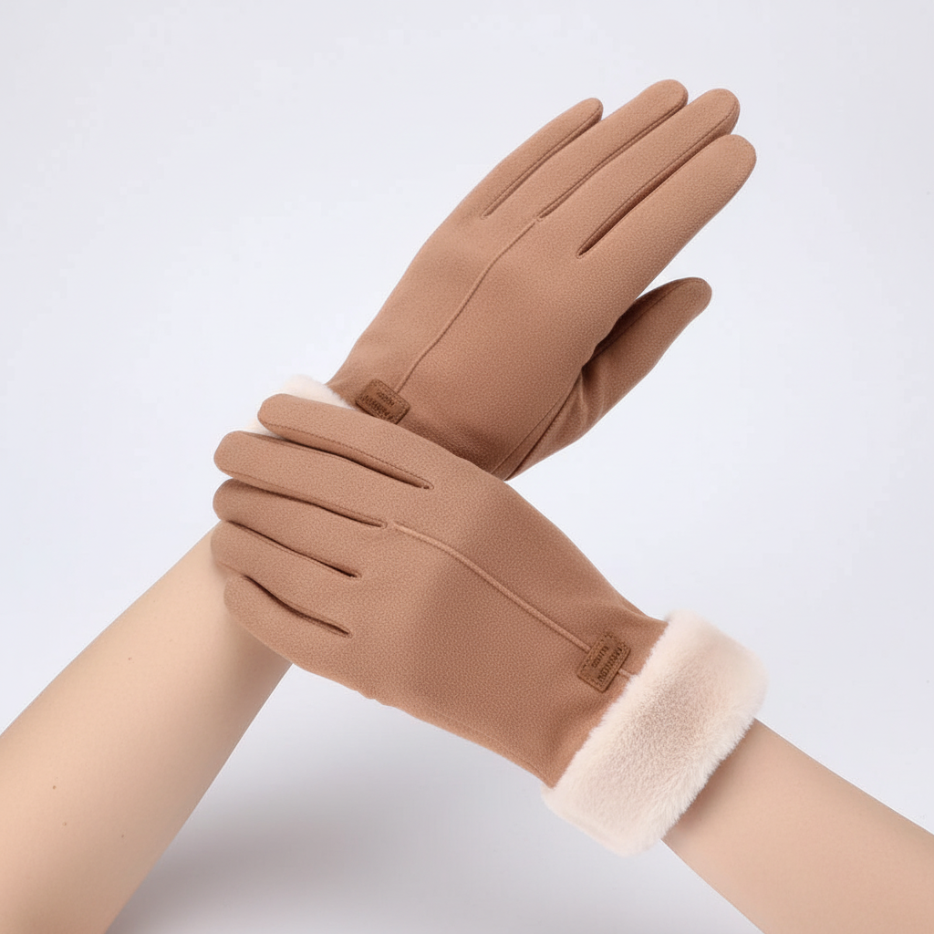 Damen Winterhandschuhe mit weichem Futter und Kunstpelzbesatz