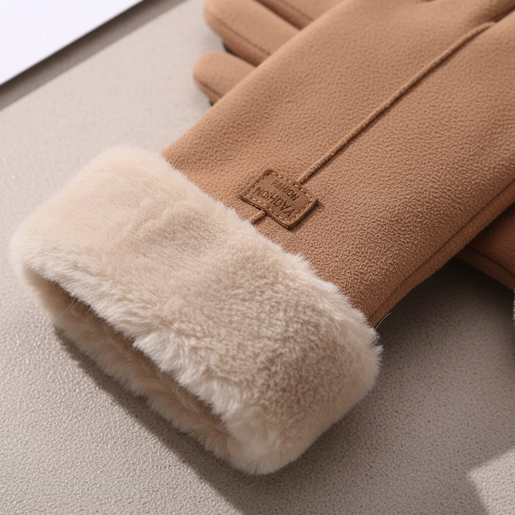 Damen Winterhandschuhe mit weichem Futter und Kunstpelzbesatz