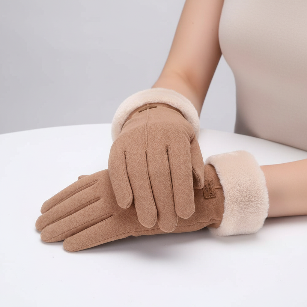 Damen Winterhandschuhe mit weichem Futter und Kunstpelzbesatz