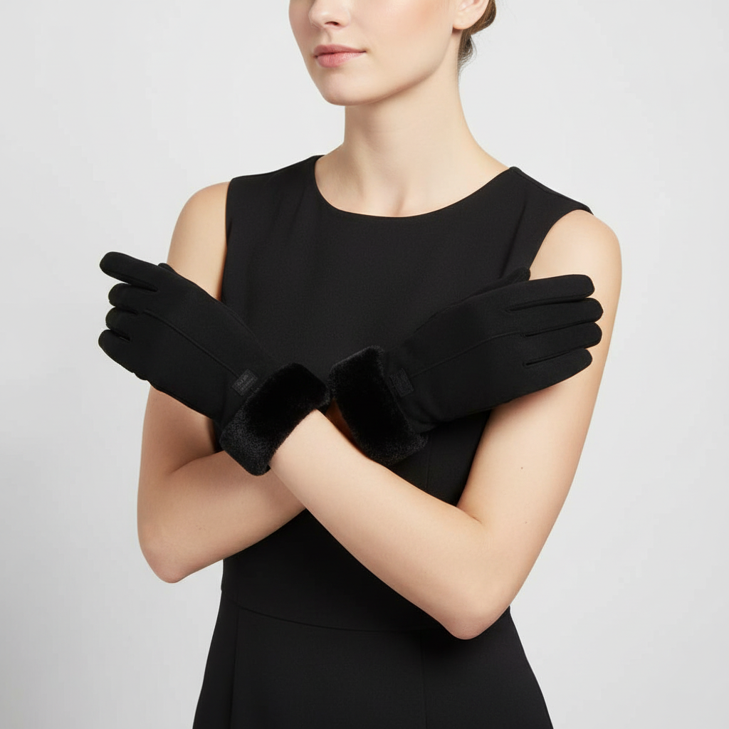Damen Winterhandschuhe mit weichem Futter und Kunstpelzbesatz