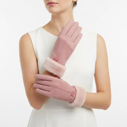 Damen Winterhandschuhe mit weichem Futter und Kunstpelzbesatz