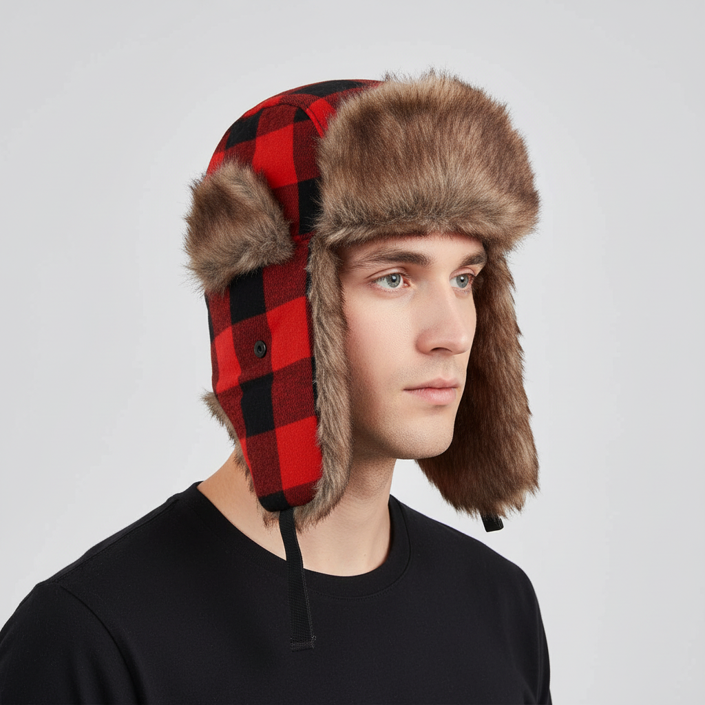 Unisex Winter Trappermütze mit Ohrenklappen und Kunstfellfutter