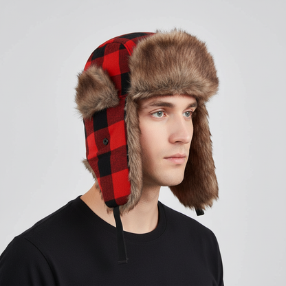 Unisex Winter Trappermütze mit Ohrenklappen und Kunstfellfutter