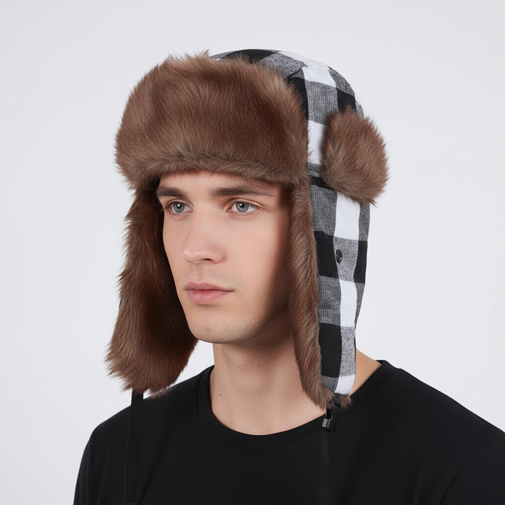 Unisex Winter Trappermütze mit Ohrenklappen und Kunstfellfutter