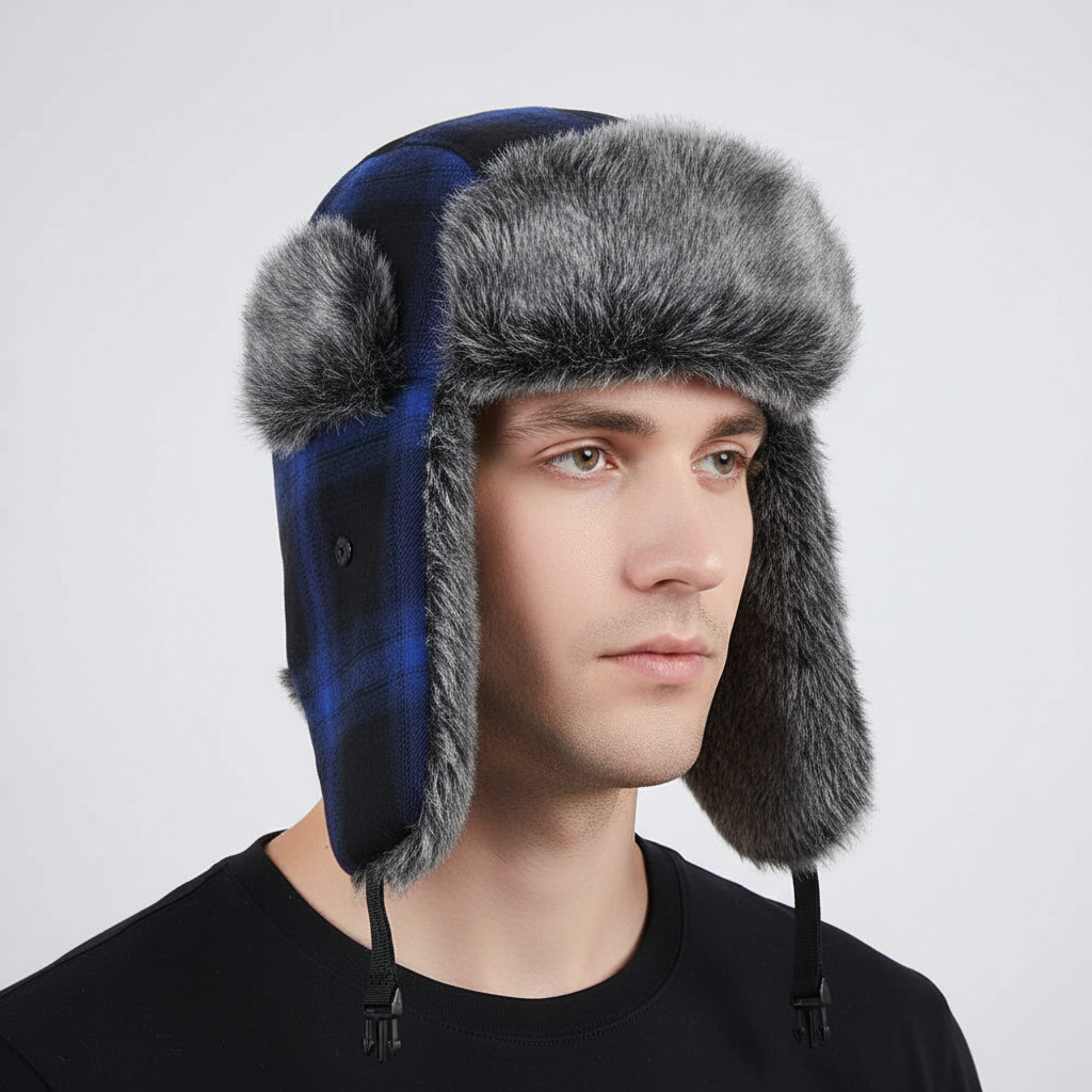 Unisex Winter Trappermütze mit Ohrenklappen und Kunstfellfutter
