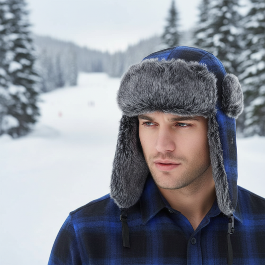 Unisex Winter Trappermütze mit Ohrenklappen und Kunstfellfutter