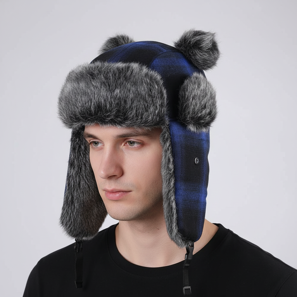 Unisex Winter Trappermütze mit Ohrenklappen und Kunstfellfutter