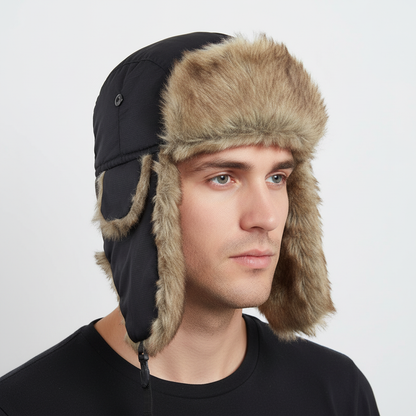 Unisex Winter Trappermütze mit Ohrenklappen und Kunstfellfutter