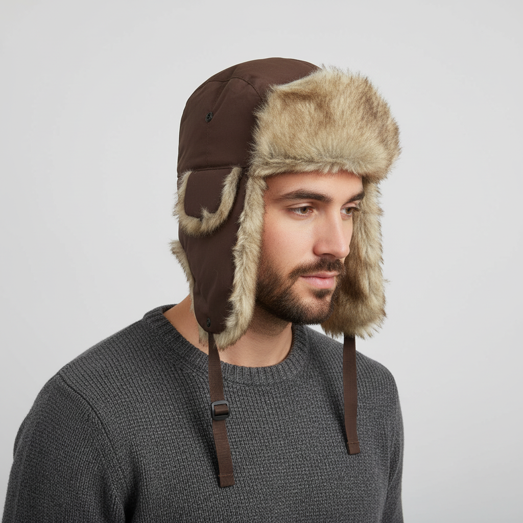Unisex Winter Trappermütze mit Ohrenklappen und Kunstfellfutter