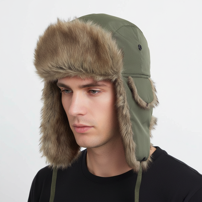 Unisex Winter Trappermütze mit Ohrenklappen und Kunstfellfutter