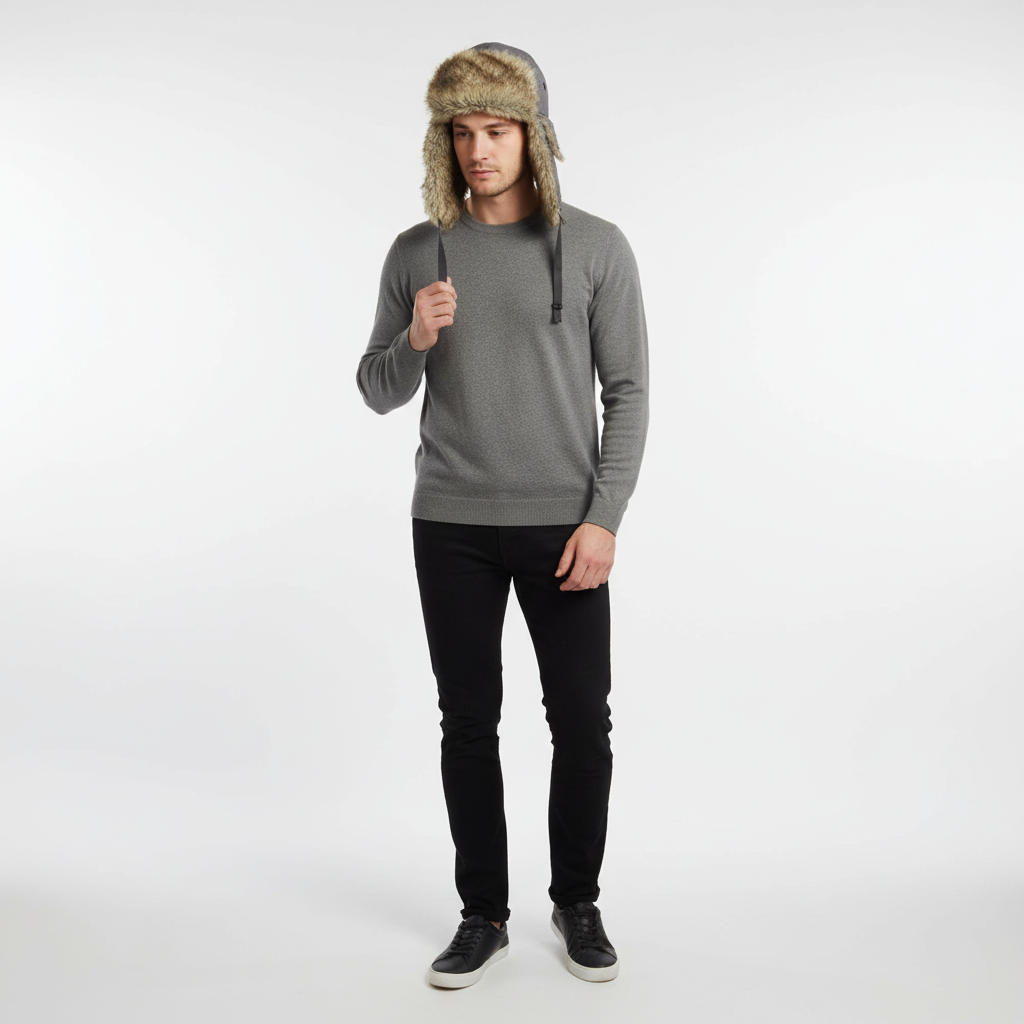 Unisex Winter Trappermütze mit Ohrenklappen und Kunstfellfutter