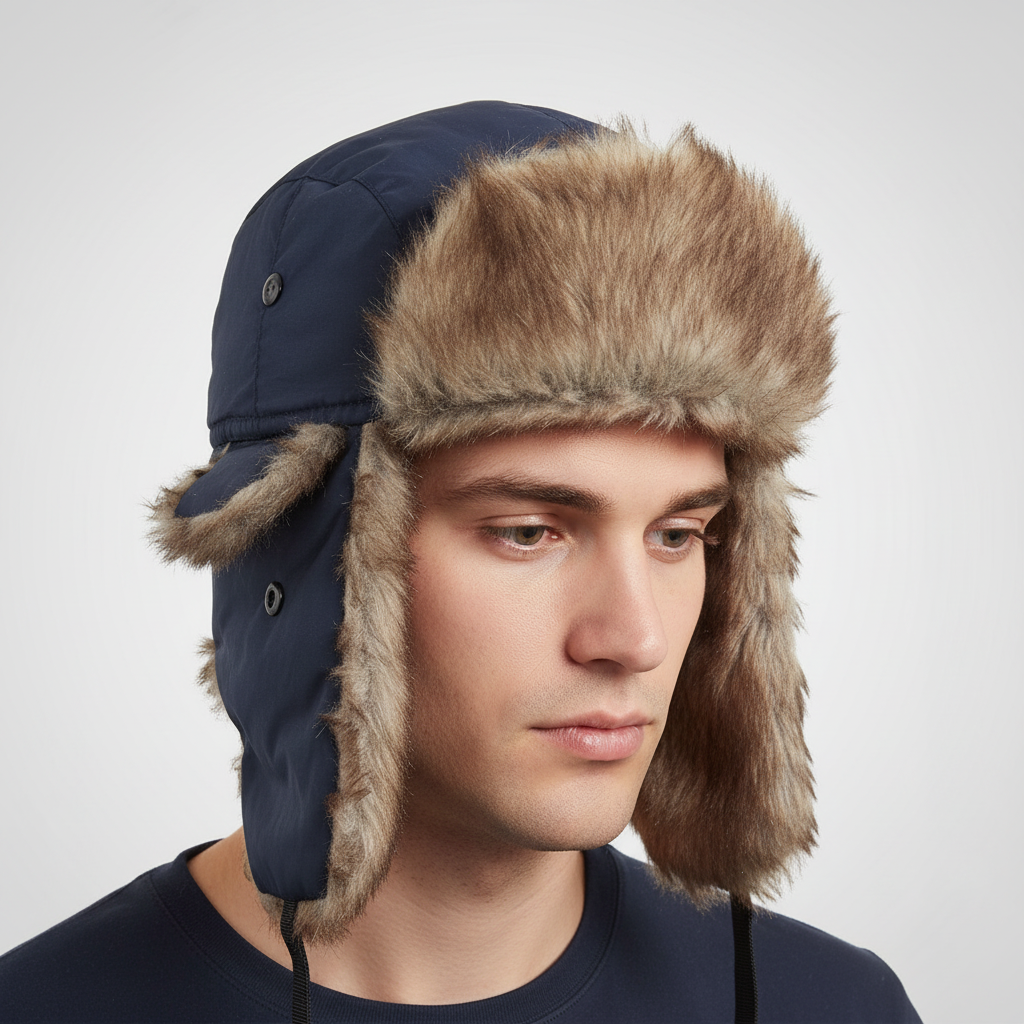 Unisex Winter Trappermütze mit Ohrenklappen und Kunstfellfutter