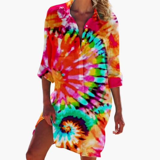 Damen Tunika Kleid im Boho Stil – Lässige Hemdblusenkleid für Alltag und Freizeit