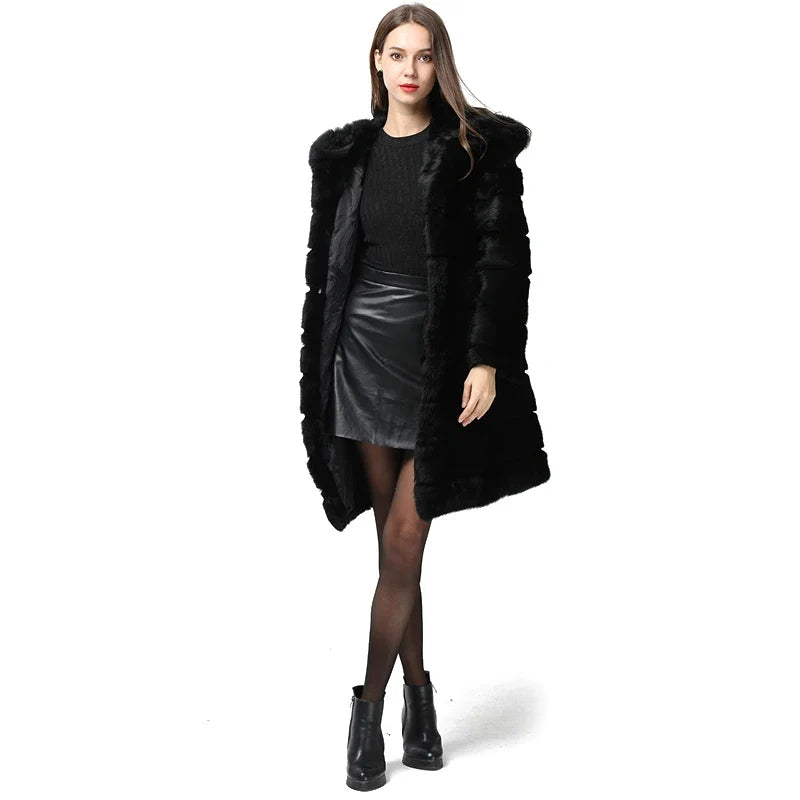 Damen Kapuzenmantel Schwarz mit weichem Material