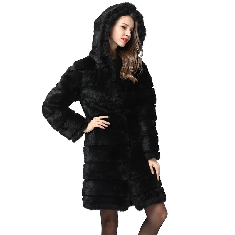 Damen Kapuzenmantel Schwarz mit weichem Material
