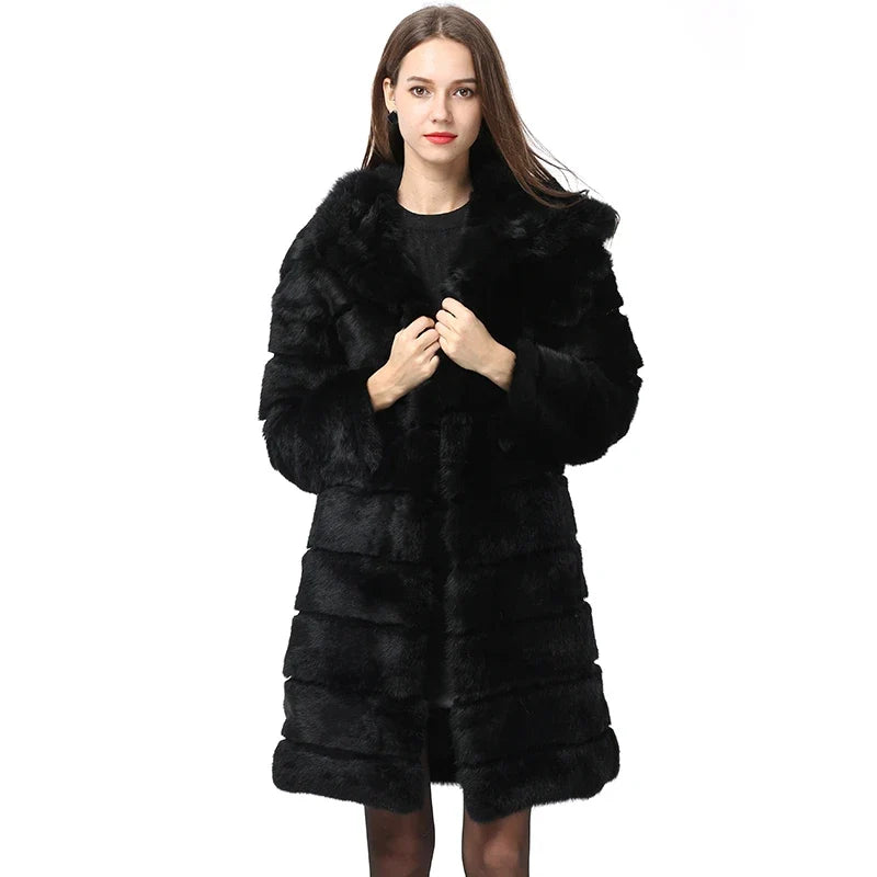 Damen Kapuzenmantel Schwarz mit weichem Material