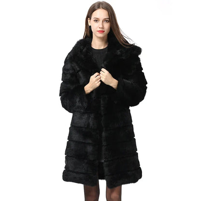 Damen Kapuzenmantel Schwarz mit weichem Material