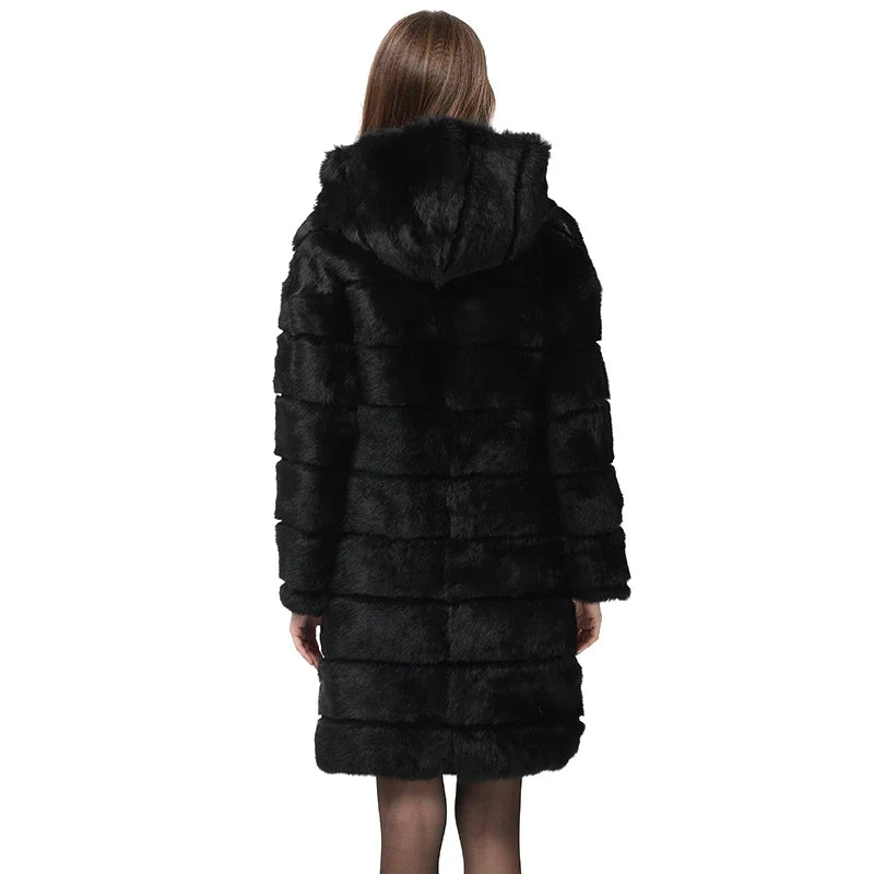 Damen Kapuzenmantel Schwarz mit weichem Material