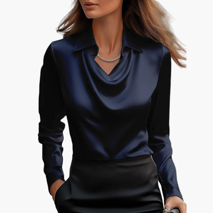 Damen Satinbluse mit Wasserfallkragen – Elegante Business- und Abendmode