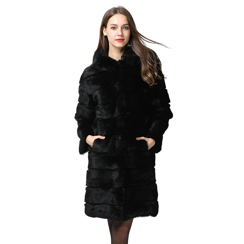 Damen Kapuzenmantel Schwarz mit weichem Material