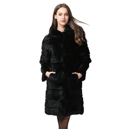Damen Kapuzenmantel Schwarz mit weichem Material