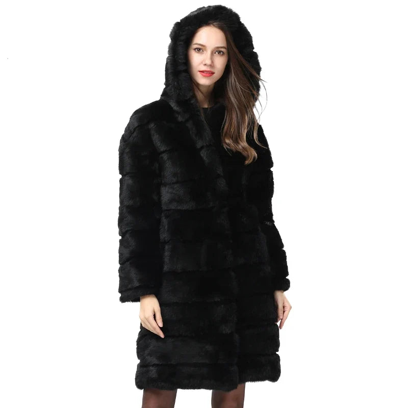 Damen Kapuzenmantel Schwarz mit weichem Material