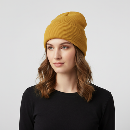 Unisex Mütze Gerippt Winter Beanie mit Umschlag in verschiedenen Farben