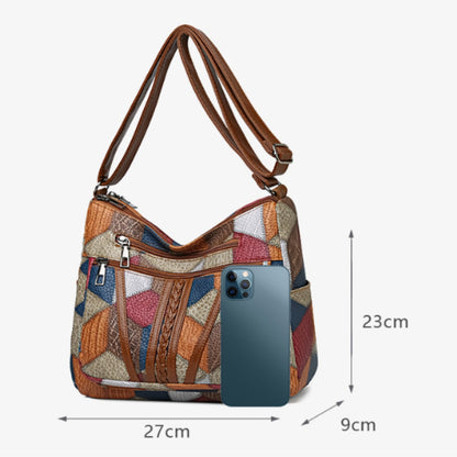 Damen Umhängetasche Patchwork Vintage Stil – Modische Schultertasche für Alltag und Freizeit
