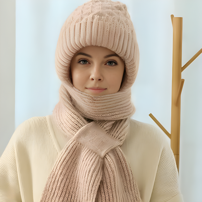 Winter-Mütze & Schal Set für Damen, Strick-Mütze mit Ohrenklappen und passender Schal
