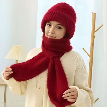 Winter-Mütze & Schal Set für Damen, Strick-Mütze mit Ohrenklappen und passender Schal