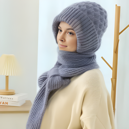 Winter-Mütze & Schal Set für Damen, Strick-Mütze mit Ohrenklappen und passender Schal