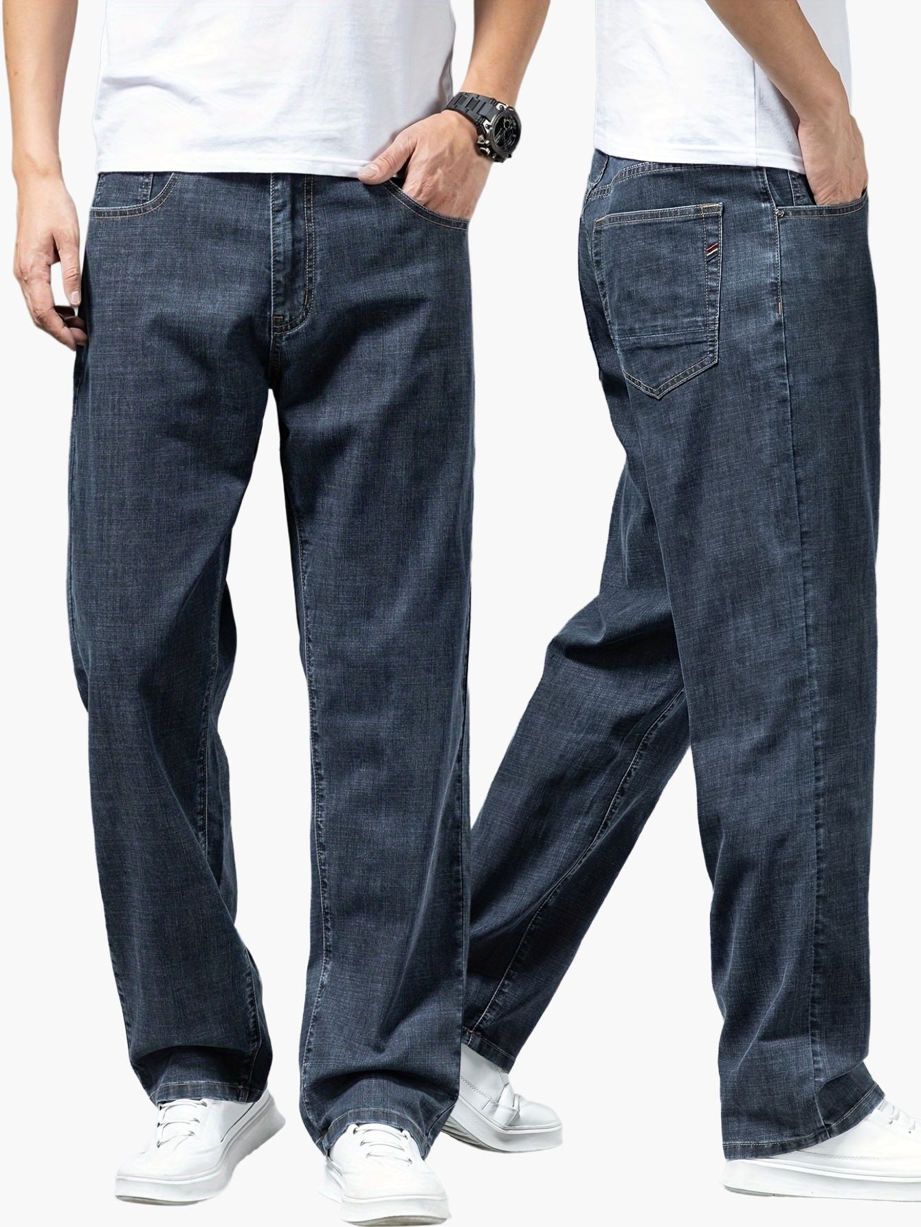 Herren Jeans Regular Fit Weit Bequem Freizeit Basic Denimhose