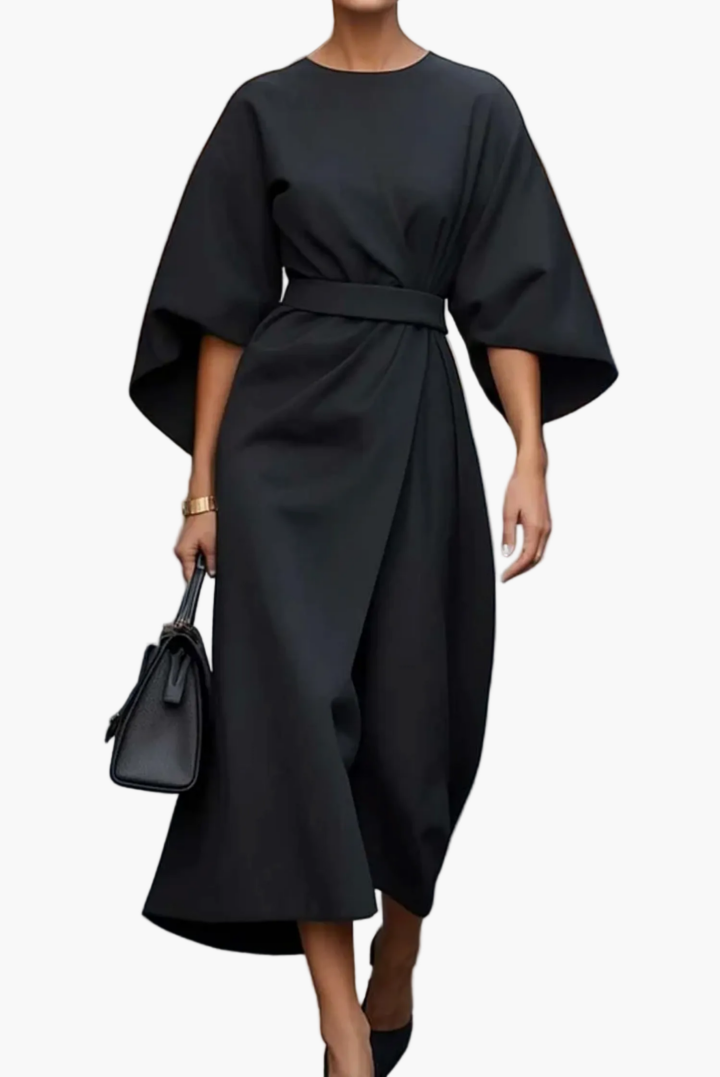 Damen Midi-Kleid mit eleganten Laternenärmeln – Stilvoll für Business & festliche Anlässe