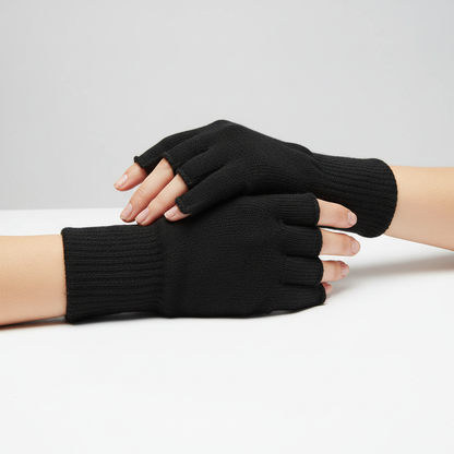 Schwarze Fingerlose Handschuhe Unisex Gestrickt Warm