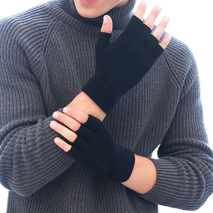 Schwarze Fingerlose Handschuhe Unisex Gestrickt Warm