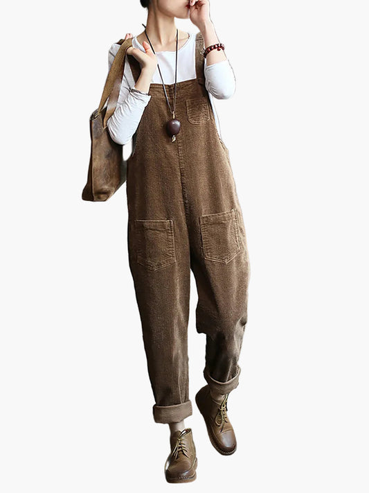 Damen Cord-Latzhose Retro Casual Jumpsuit mit Taschen – Bequemer Freizeit-Overall für Alltag & Herbst/Winter