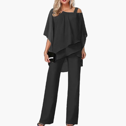 Damen-Hosenanzug mit asymmetrischer Silhouette und weitem Bein