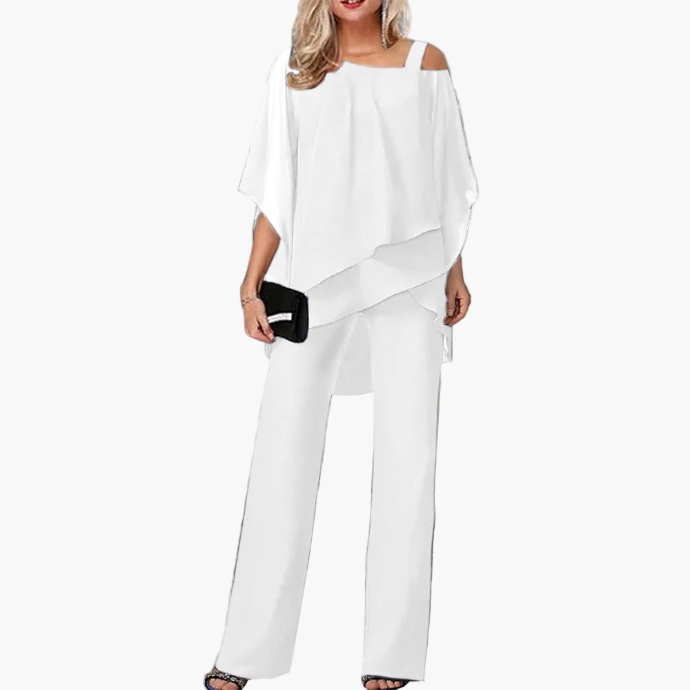 Damen-Hosenanzug mit asymmetrischer Silhouette und weitem Bein