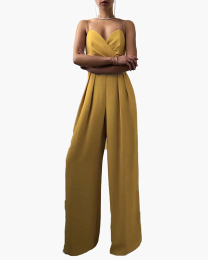 Damen Eleganter Jumpsuit mit Weitem Bein und Spaghettiträgern – Stilvoller Overall für Alltag und besondere Anlässe
