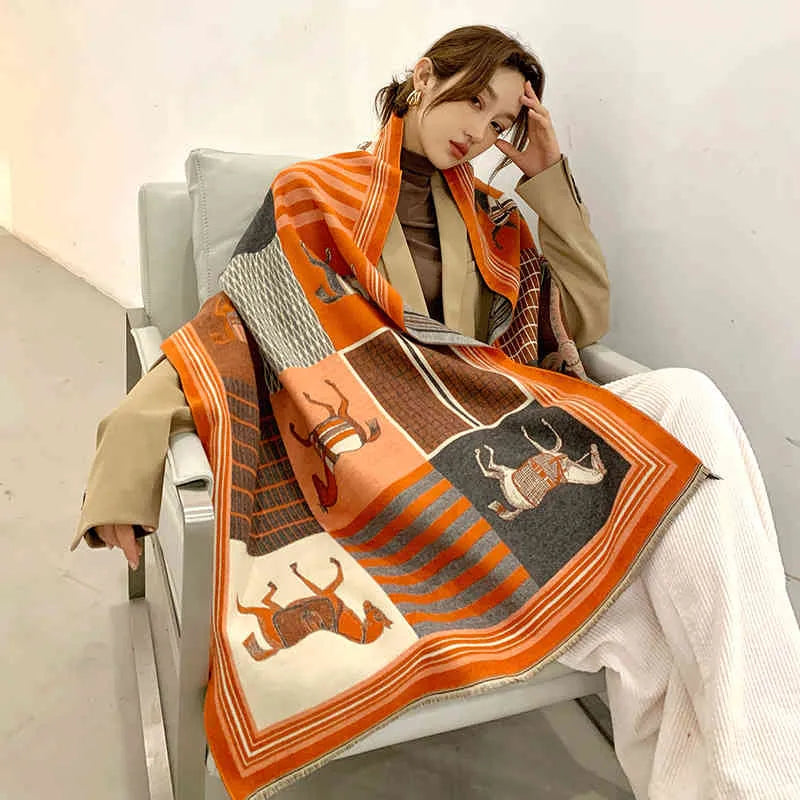 Damen Winterschal mit Muster und Fransen, weicher Wickelschal